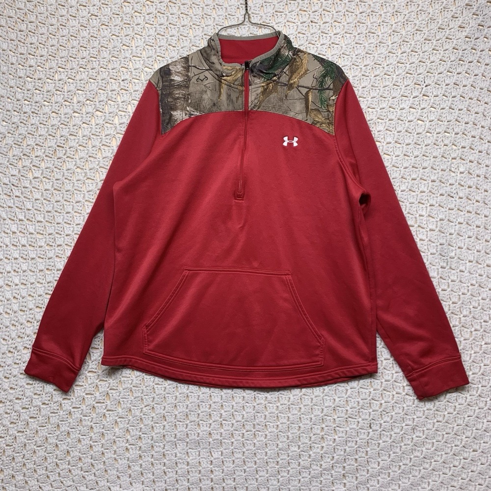Under Armour Real tree Jacket Women Sz XL Red Camo Pullover Long Sleeve